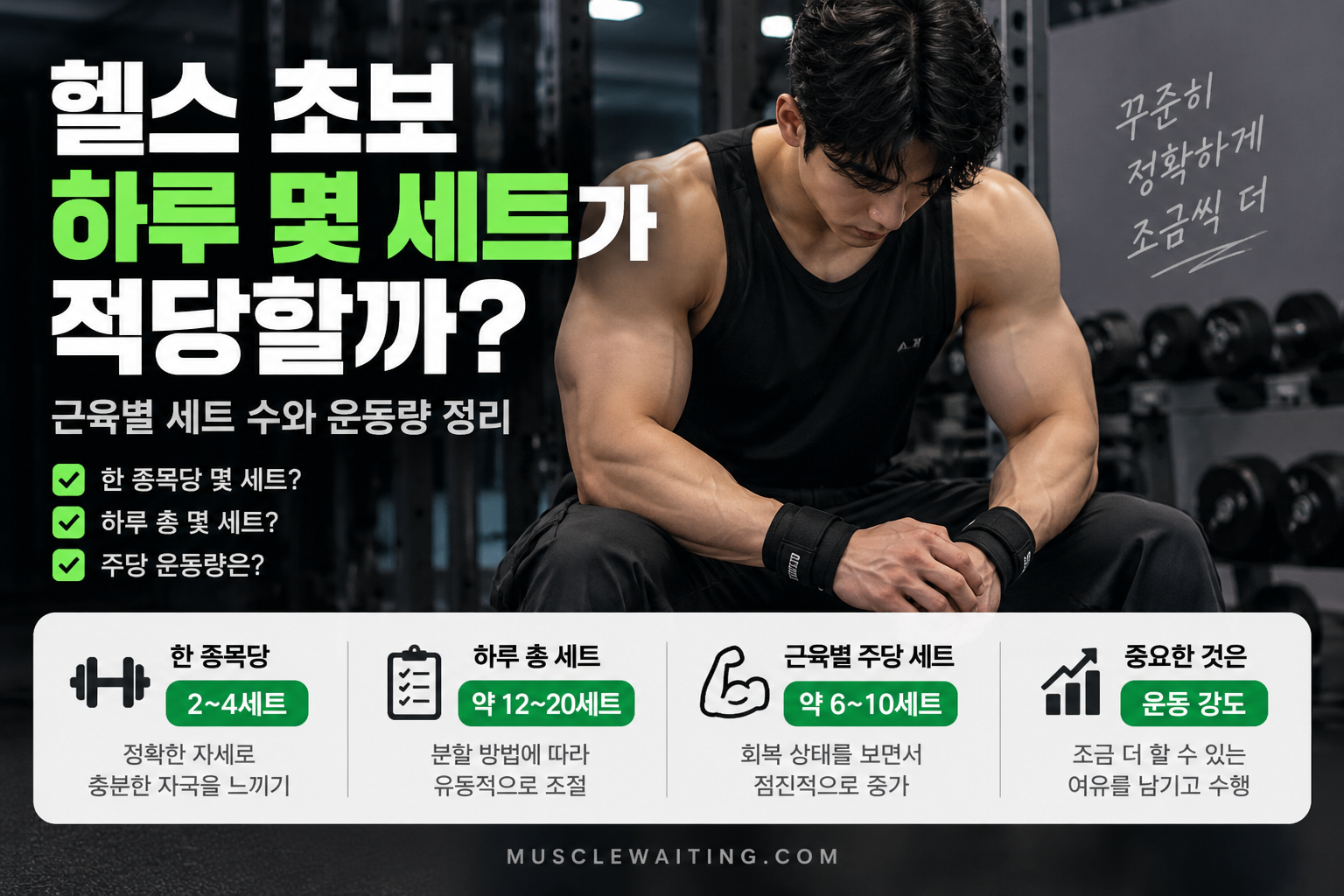 헬스 초보 하루 세트 수와 근육별 주당 운동량