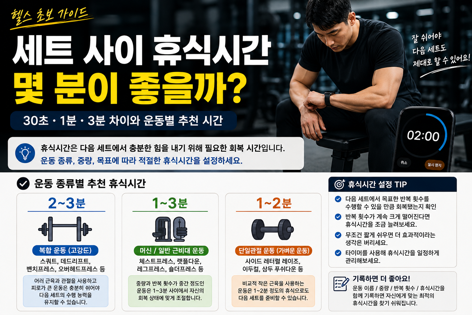 헬스 세트 사이 휴식시간과 근비대 운동 강도